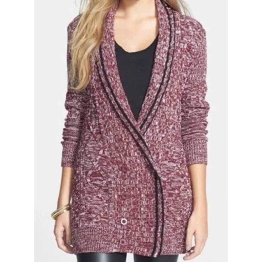 Volcom Women's Nord It Up Cardigan Button-up Cotton Blend Burgundy Top Size M/12